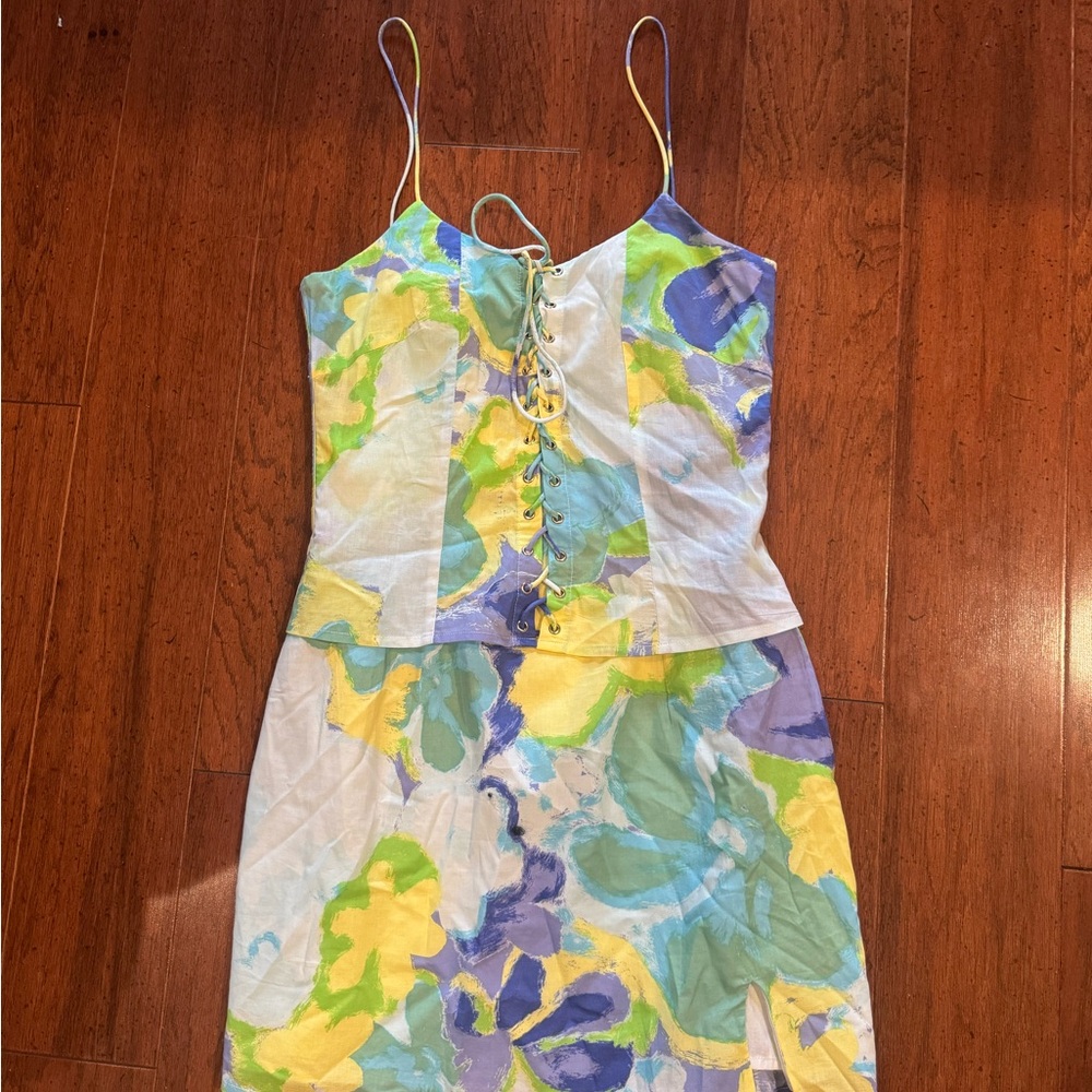 Vibrant Floral Lace-Up Mini Dress